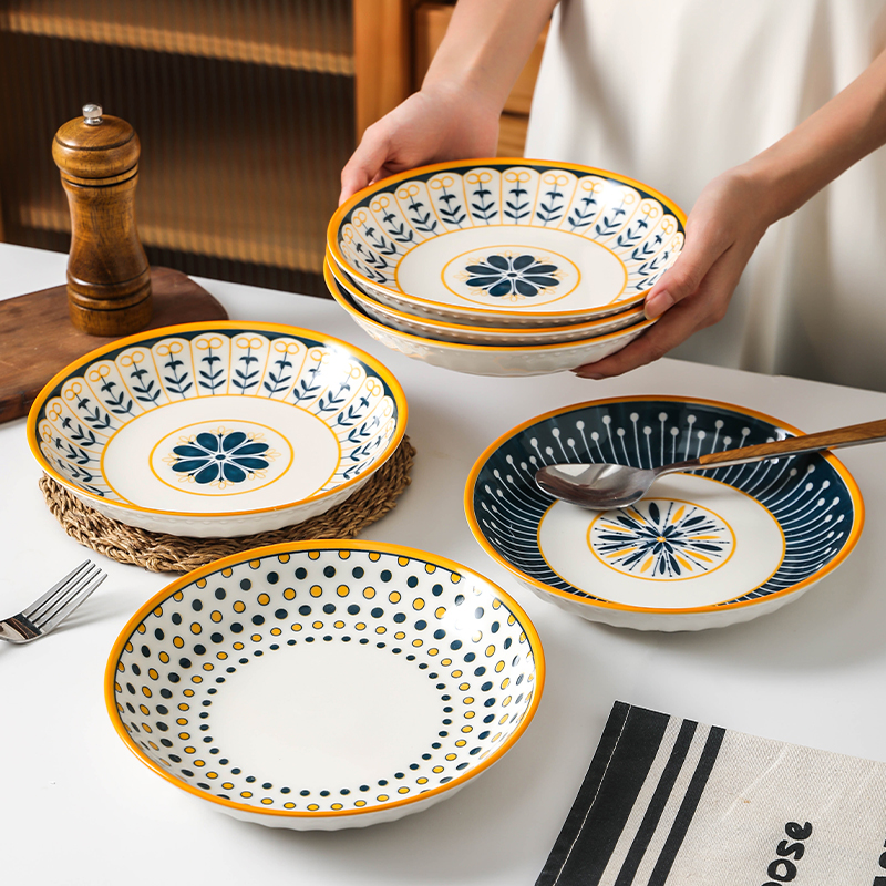 北欧盘子家用陶瓷菜盘创意简约一人食餐具盘子碗套装2024新款圆盘