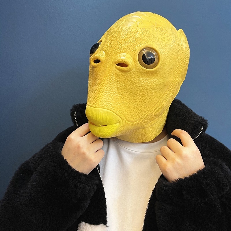 抖音绿头鱼头套面具可爱搞笑搞怪沙雕鱼头怪怪绿鱼人网红全脸神器