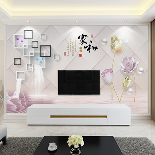 新中式电视背景墙壁纸花朵壁布墙纸客厅装饰壁画影视墙布2024新款