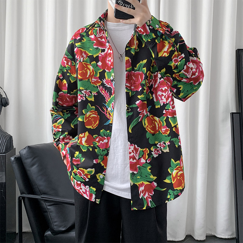 东北外套花衬衫男复古大码高街衣服宽松套装ins网红炸街潮流衬衣