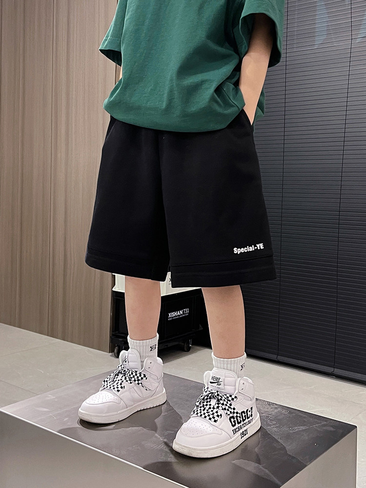 男童短裤夏季外穿儿童男孩中大童夏装薄款五分运动中裤子黑色纯棉