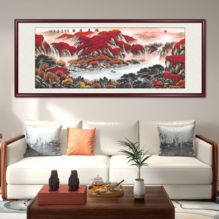 鸿运当头国画山水画手绘沙发背景墙客厅挂画办公室装饰画靠山壁画