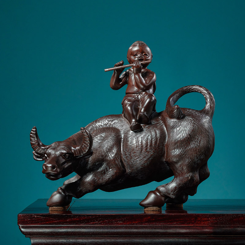 木雕童子骑牛摆件实木牧童骑黄牛孺子生肖牛家居装饰书房工艺礼品