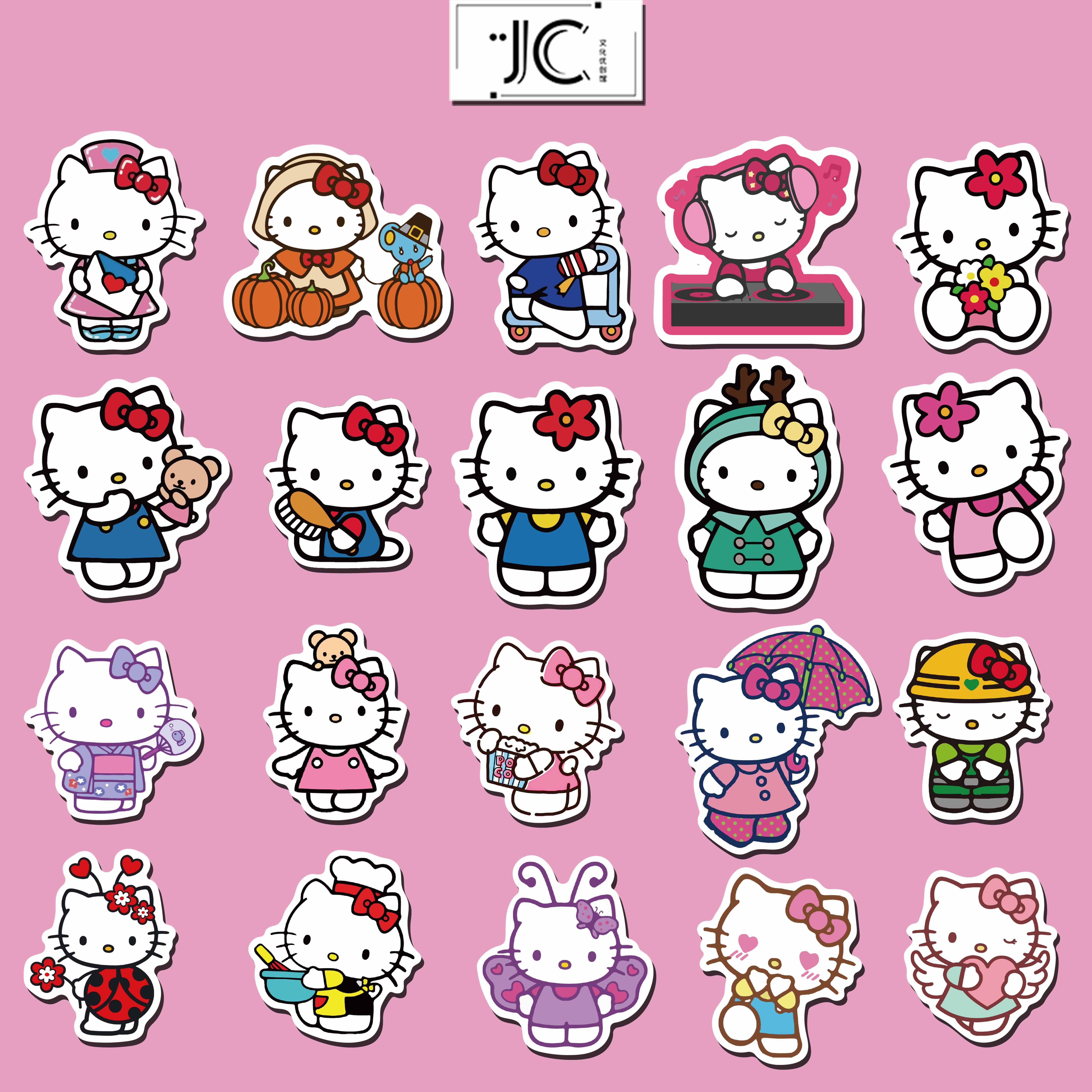 100张可爱卡通形象hello kitty行李箱吉他水杯手帐装饰防水贴纸优惠券