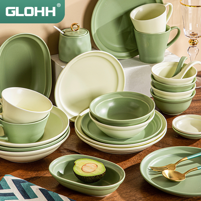 轻奢碗碟套装陶瓷饭碗汤碗菜盘子碗盘组合家用创意沙拉碗北欧餐具