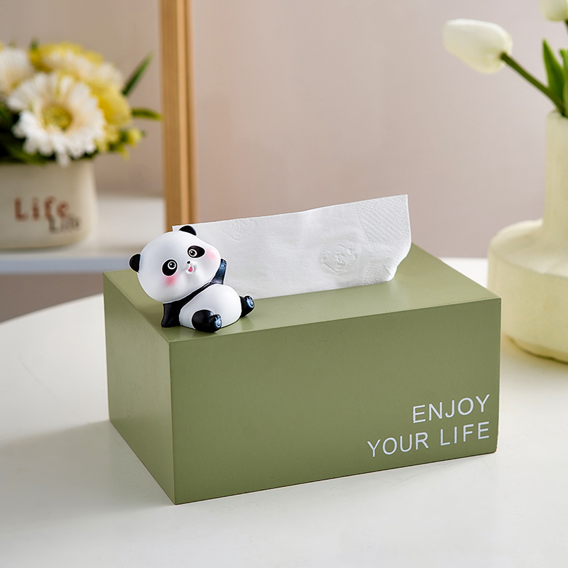 卡通熊猫纸巾盒实惠装现代简约客厅餐桌餐巾纸高端大气收纳抽纸盒