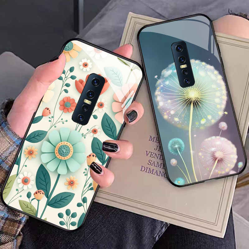 vivoV17pro手机壳vivi v17por蒲公英花朵玻璃壳viv0 V17PR0简约时尚全包V17pro女款防摔网红新款新款时尚超薄