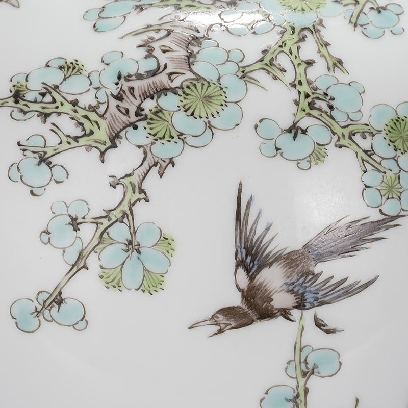 中国高级工艺美术师 揭金平作品 古彩花鸟瓷瓶