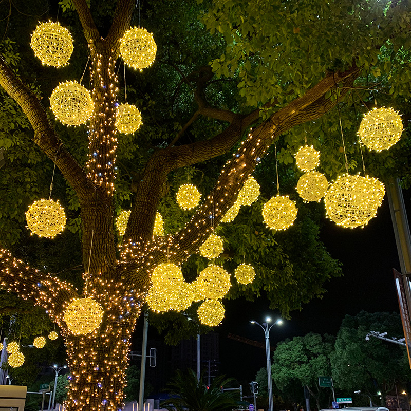 led藤球灯户外防水挂树上的彩灯街道树木工程亮化发光圆球装饰灯