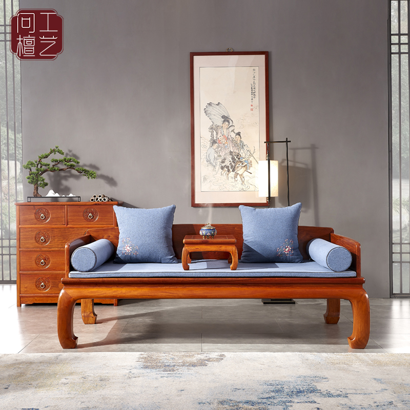红木家具全缅甸花梨木明式三围独板罗汉床中式客厅沙发罗汉榻躺床