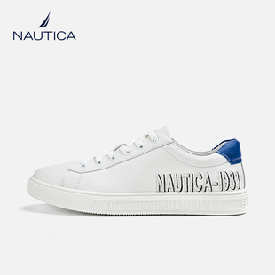 NAUTICA/诺帝卡白色板鞋男款夏季新款透气真皮男士休闲鞋运动时尚