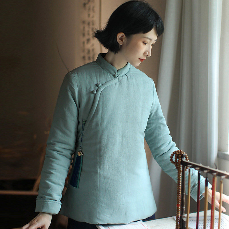 素衣茶艺师工作服秋禅意采耳师服装茶服女冬加厚夹棉唐装小棉袄