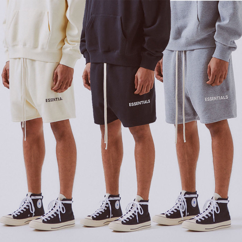 最高版ess加绒短裤休闲高街纯棉针织抽绳五分裤宽松抽绳fog复线