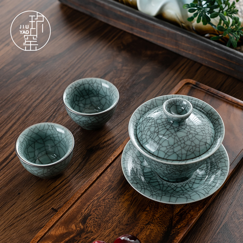 哥窑三才盖碗陶瓷单个功夫茶具冰裂中式大号家用泡茶碗不烫手茶杯