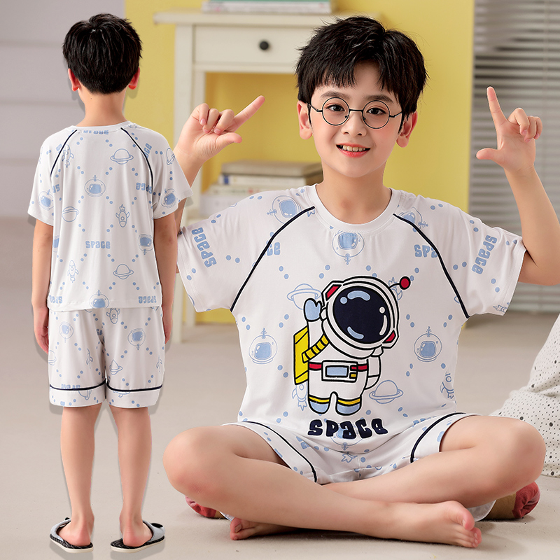 儿童睡衣短袖莫代尔夏季薄款卡通中大童短袖男童宇航员家居服套装