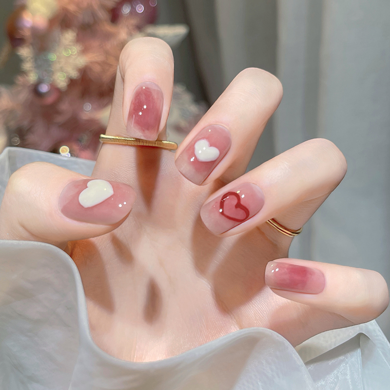 腮红桃心穿戴甲2021秋冬新款显白气质美甲贴片成品穿戴式假指甲片