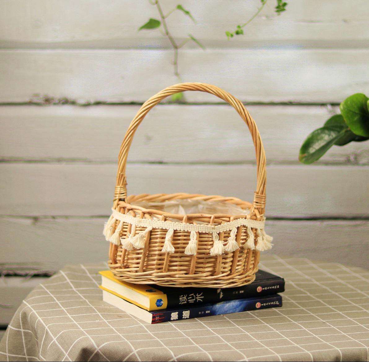 花篮古风道具藤编手提花瓶编制篮藤摆件客厅花篮