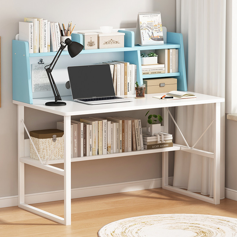 书桌书架组合简约家用学生写字台电脑桌简易租房卧室书柜一体桌子