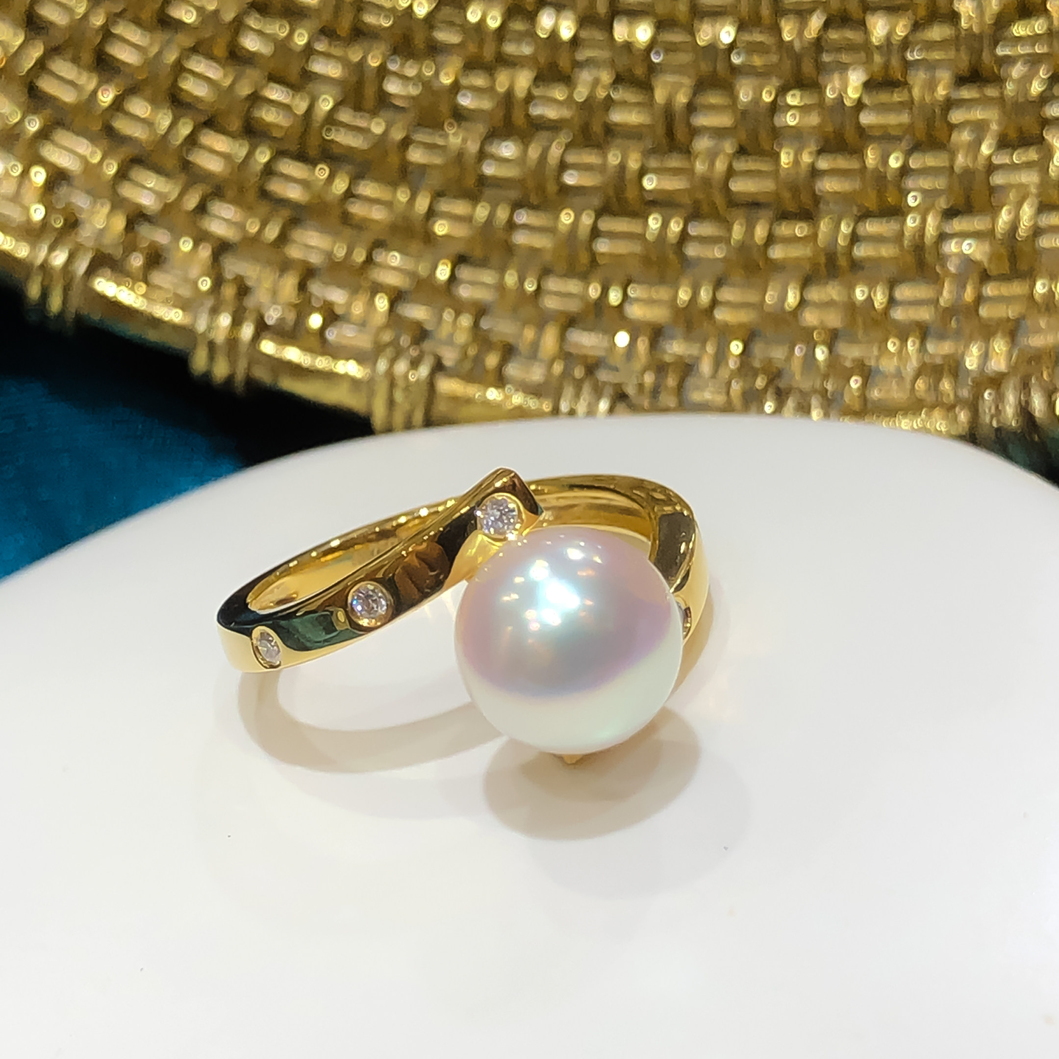 日本akoya天然海水正圆极强光天女珍珠戒指18k金无暇简约时尚