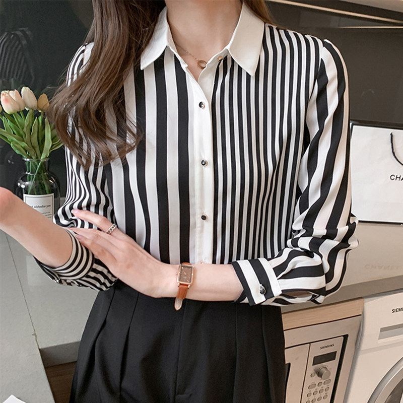 黑白条纹衬衫女士ol修身显瘦寸衫商务工作服已售0￥59折后价￥156天猫