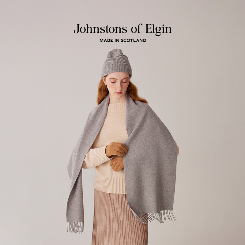 【免费定制】Johnstons of Elgin美利奴羊毛围巾纯色礼盒男女