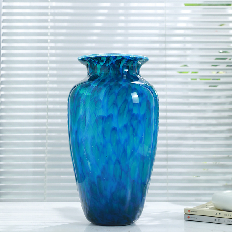 高端琉璃蓝色大花瓶摆件客厅插花轻奢