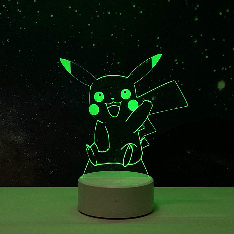 创意皮卡丘模型3d小夜灯 七彩 十六彩遥控台灯 白底座