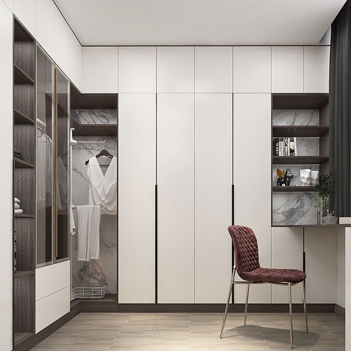 伟天爱格板现代轻奢卧室装修白色整体衣柜衣帽间定制柜子全屋定制