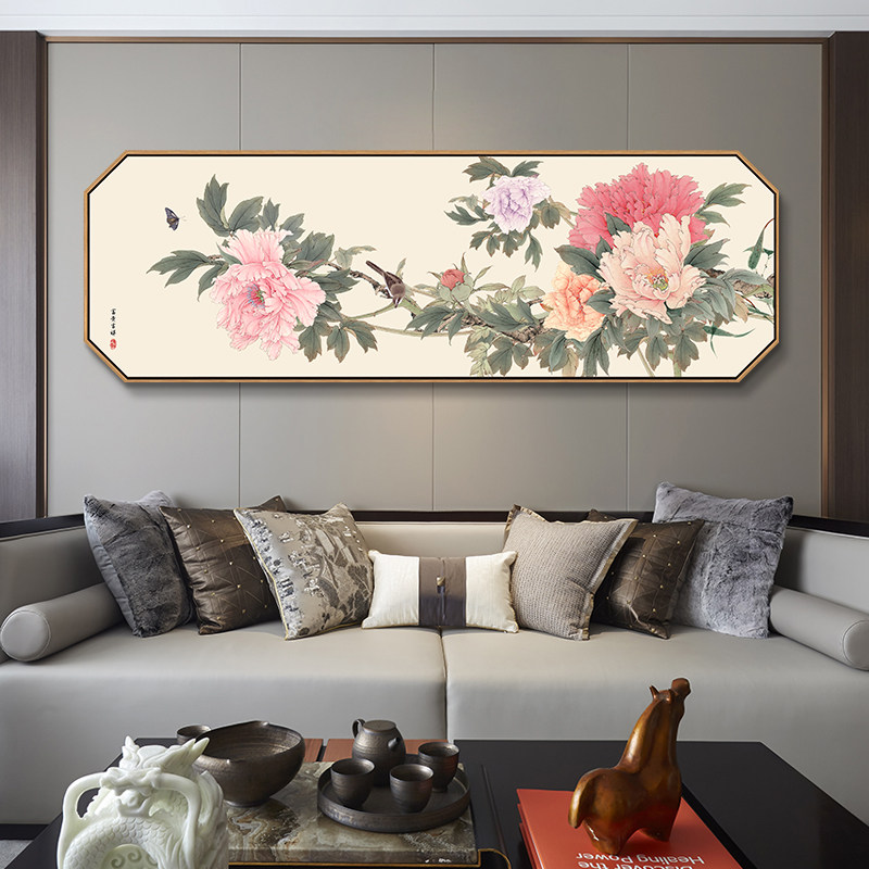 花开富贵新中式客厅装饰画沙发背景墙挂画卧室床头牡丹花墙画复古