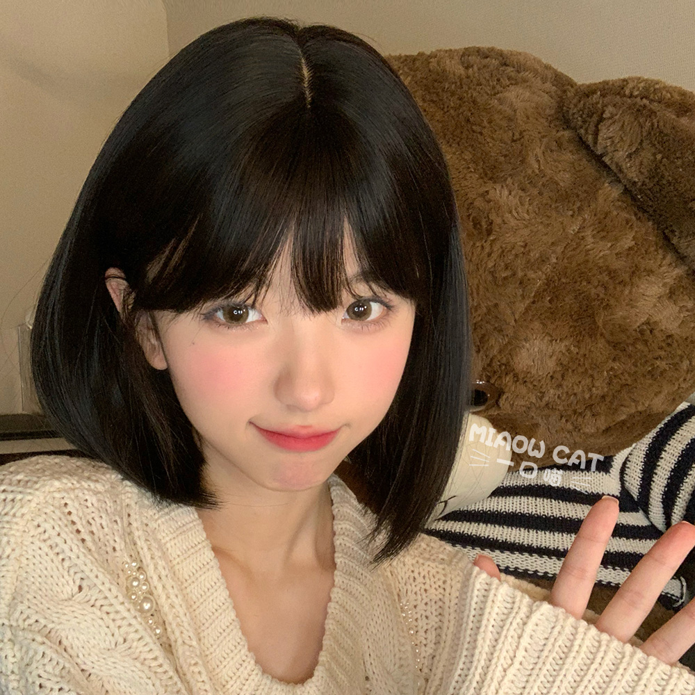 一口喵日常自然短发jk万用网红bobo可爱lolita逼真刘海全头套假发