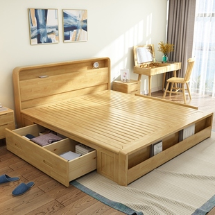 硬板床静音床板加厚2米大床男孩儿童床女孩公主全实木床现代简约