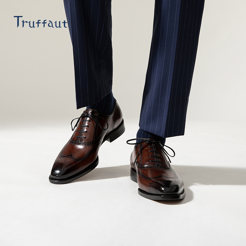 truffaut纯手工琴底正装皮鞋高定布洛克雕花商务男鞋牛津鞋英伦风