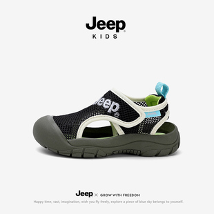 jeep男童运动凉鞋夏季夏款宝宝2024新款软底小男孩儿童包头沙滩鞋