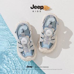 jeep男童凉鞋夏款透气旋钮包头运动鞋新款2024轻便儿童沙滩鞋童鞋