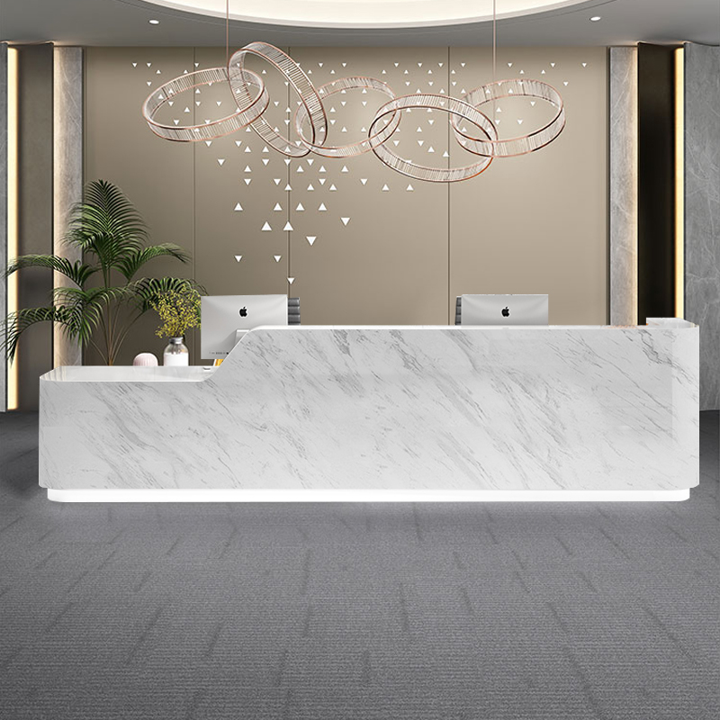 前台接待台烤漆仿大理石公司办公前台桌轻奢奶茶店吧台收银台定制