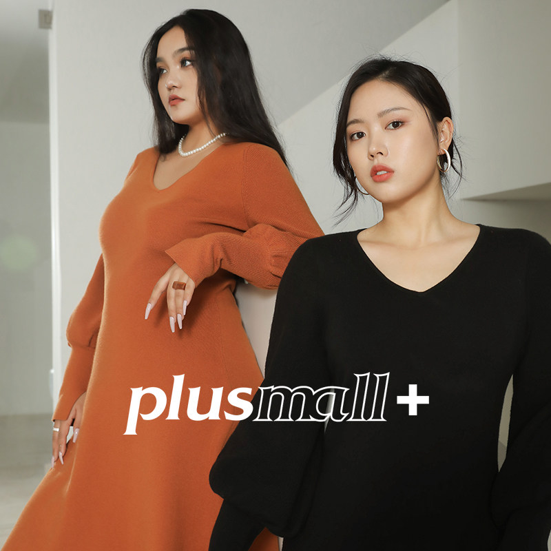 plusmall杨天真大码裙子女秋冬胖mm私藏v领优雅灯笼袖