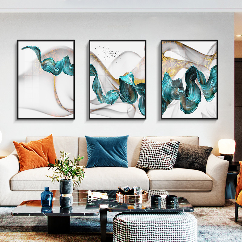 现代简约客厅装饰画抽象线条沙发背景墙三联画大气轻奢床头挂画