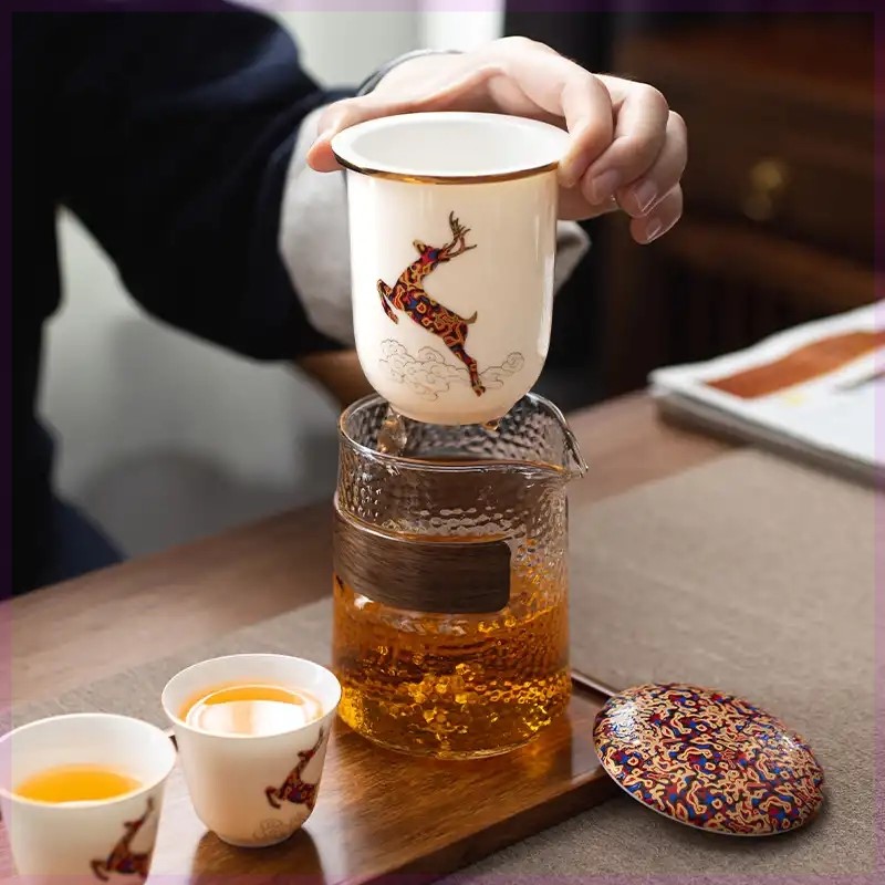 冠品醇香星鹿旅行茶具一壶三杯陶瓷快客杯泡茶壶便携旅行茶具3