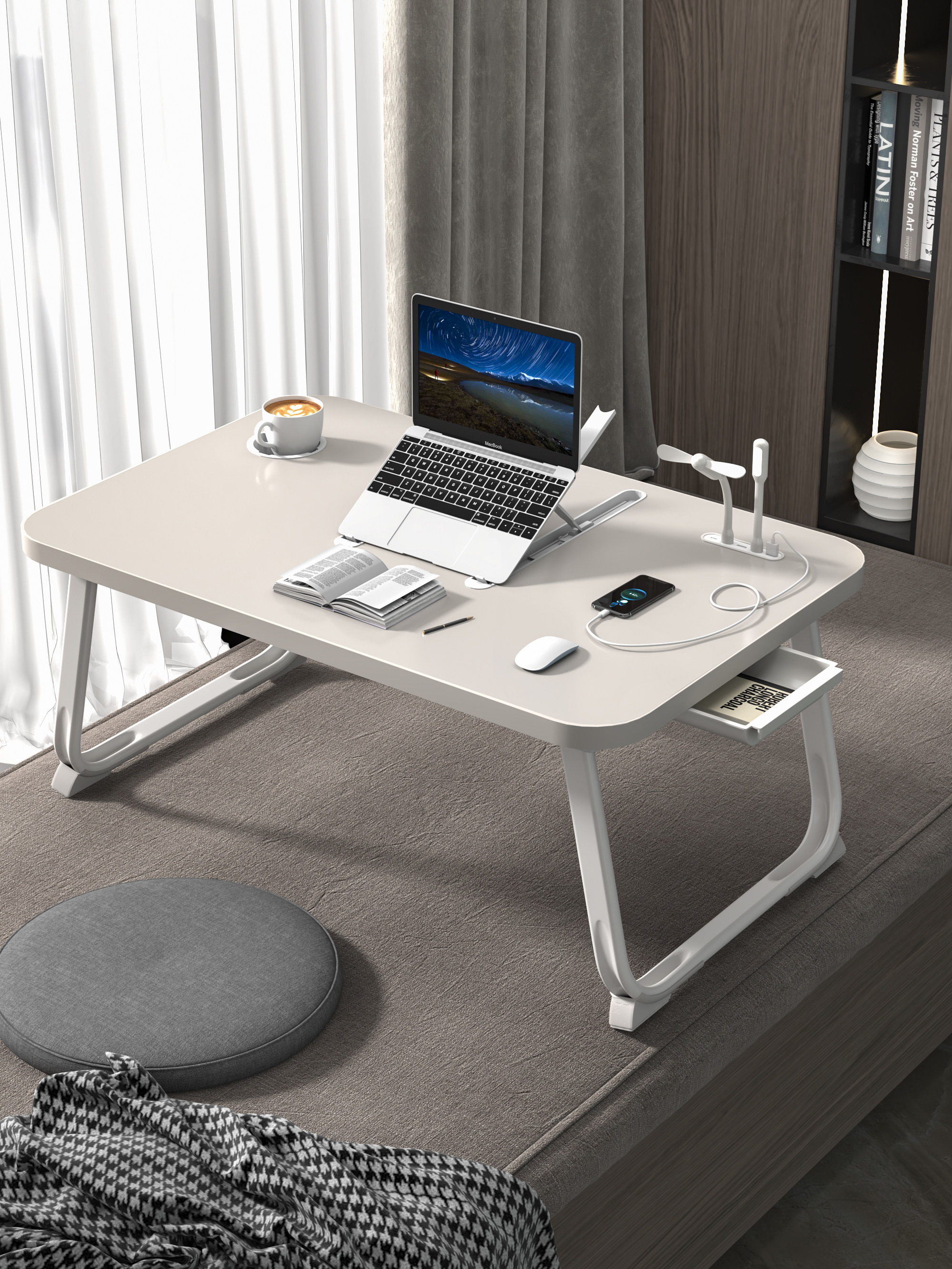 升降床上桌简约学生宿舍折叠学习桌卧室坐地家用笔记本电脑懒人桌简易