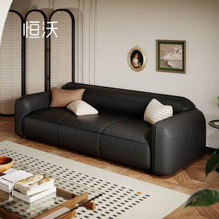 恒沃法式复古沙发小户型客厅2023新款设计师头层牛皮黑色真皮沙发