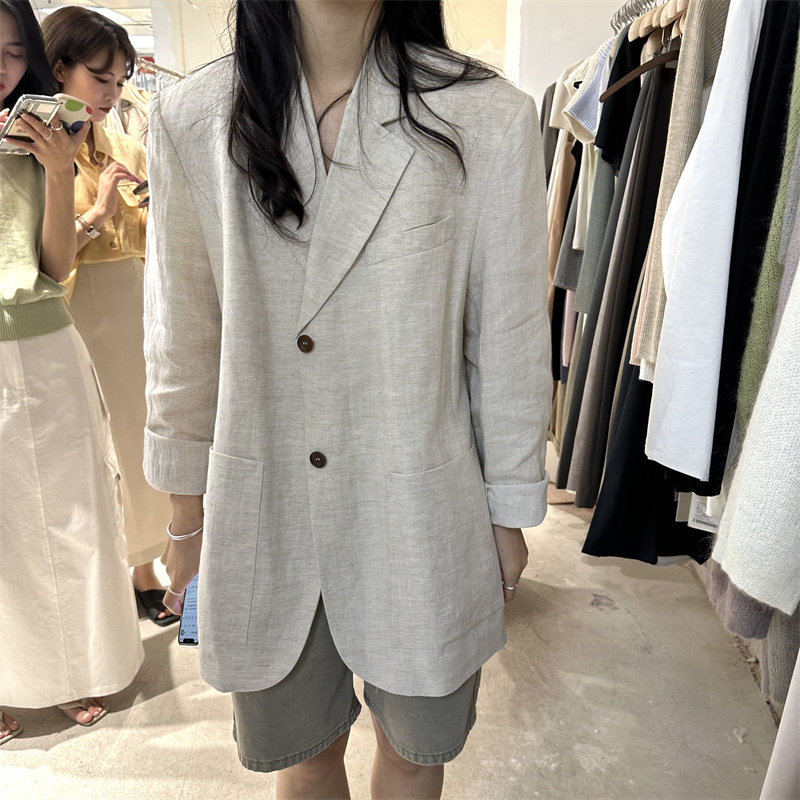 亚麻休闲西装外套女2023新款春简约气质宽松西服券后579元包邮直达