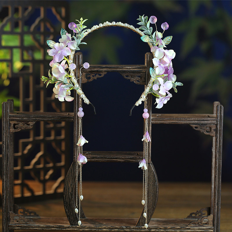 女童汉服头饰夏季儿童2021年新款仙女绢花花环发箍女大人古风发饰