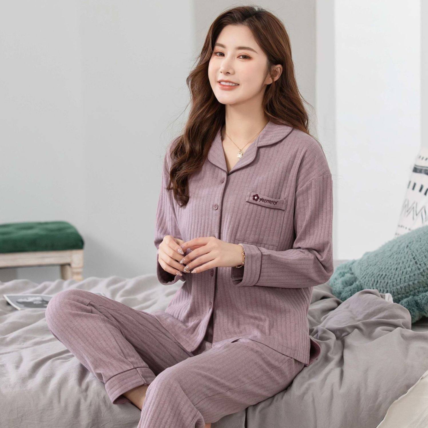 中年妈妈棉质睡衣女士春秋长袖大码套装中老年人睡衣秋冬款家居服