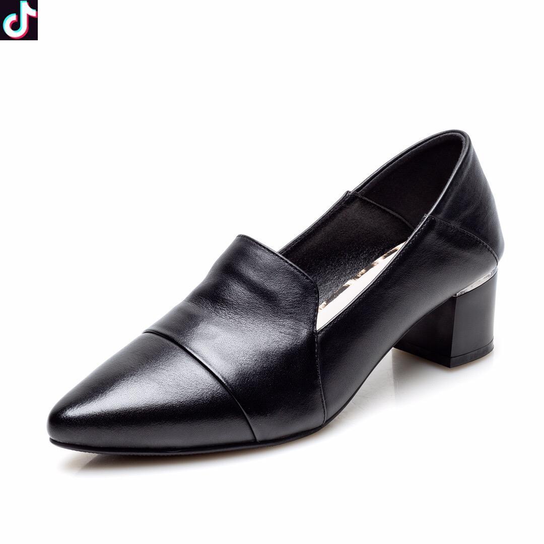 芬妮丝软底中跟高端精品牛皮单鞋秋季专柜新款正品女鞋萍萍家皮鞋