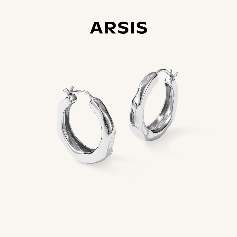 ARSIS潺流耳圈小众法式女银色素