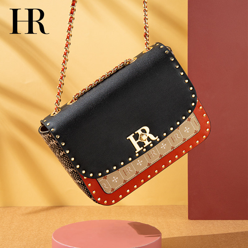 hr赫莲娜包包2022年新款时尚小方包撞色质感单肩包斜挎包轻奢女包