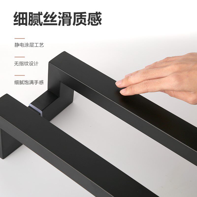 玻璃门拉手不锈钢方管黑色双弯灰白偏斜脚烤漆有框地弹簧推拉把手