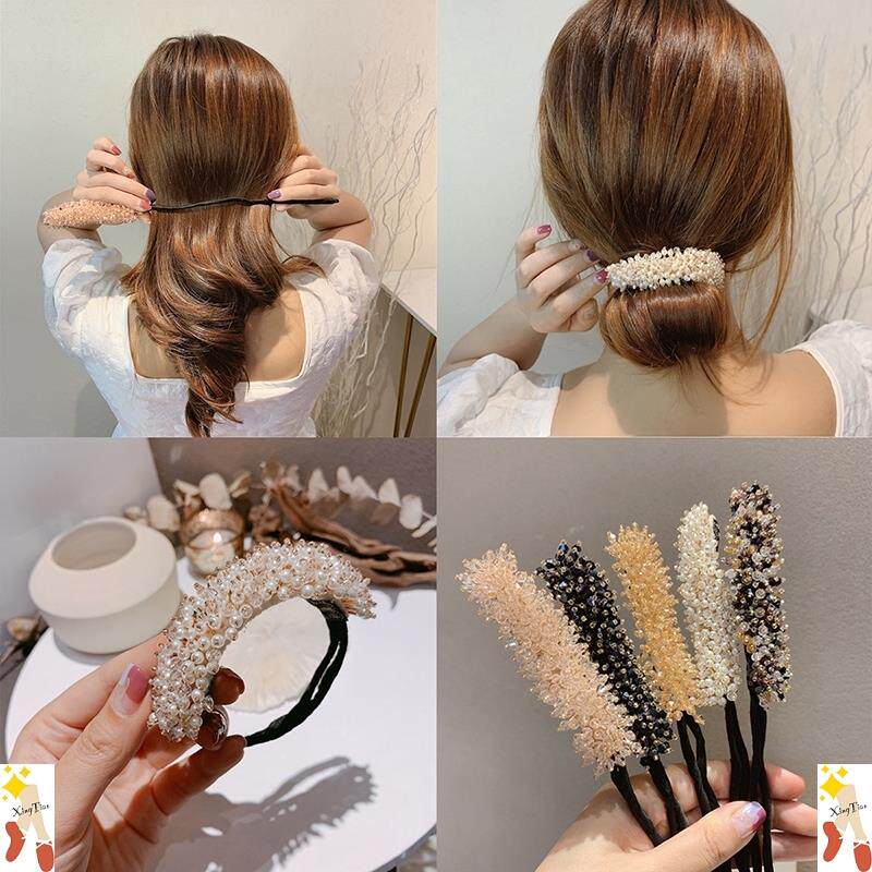 优雅气质珍珠款盘发神器丸子头卷发棒发饰花苞头懒人蓬松盘发器女