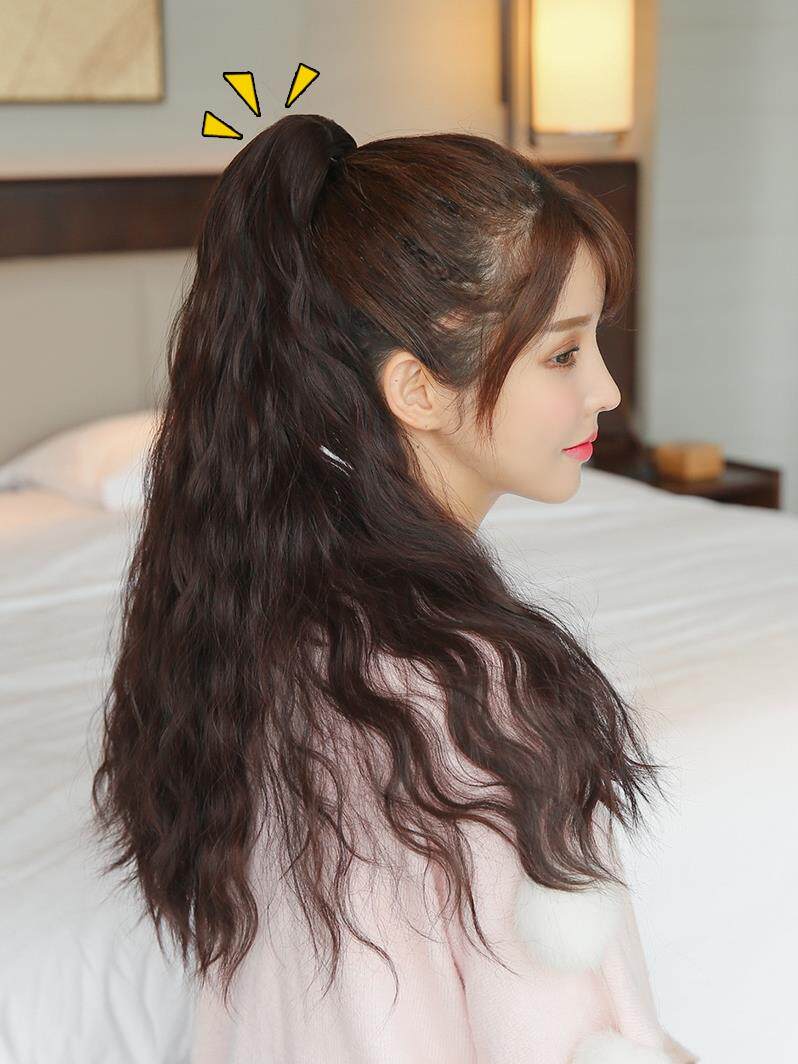 假发女抓夹式马尾长卷发大波浪卷虎夹假马尾辫子蓬松自然玉米烫