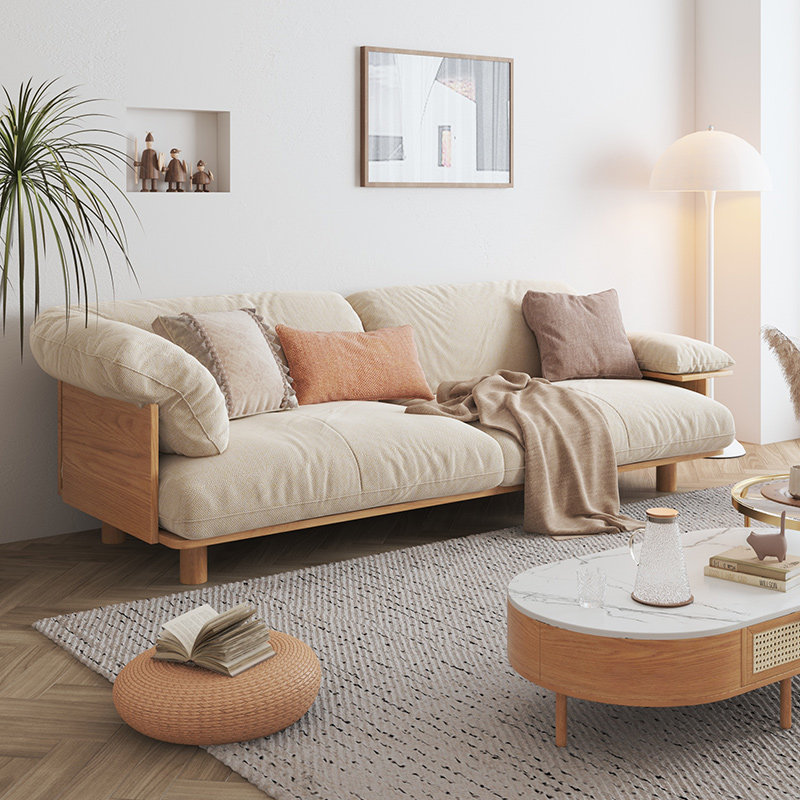 日式实木沙发北欧现代简约小户型客厅白蜡原木风乳胶三人布艺沙发